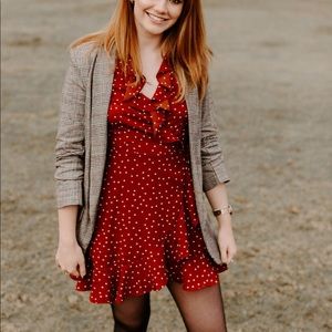 Polka dot ruffle tie dress